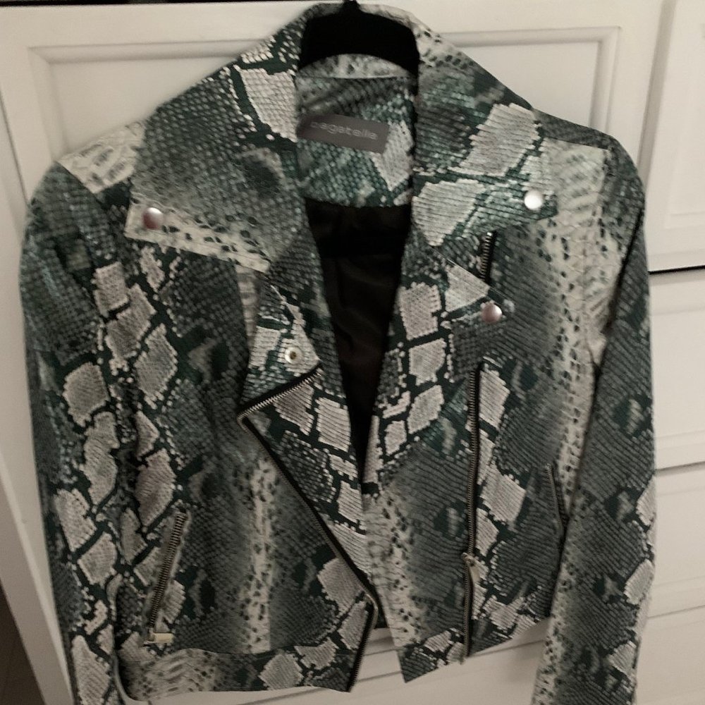 Faux Green & White Snakeskin moto jacket
